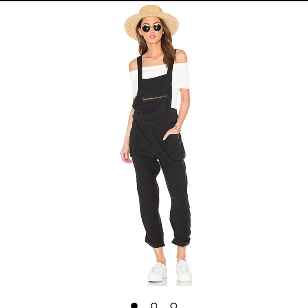 Free People Black Cotton Overalls Jumpsuit